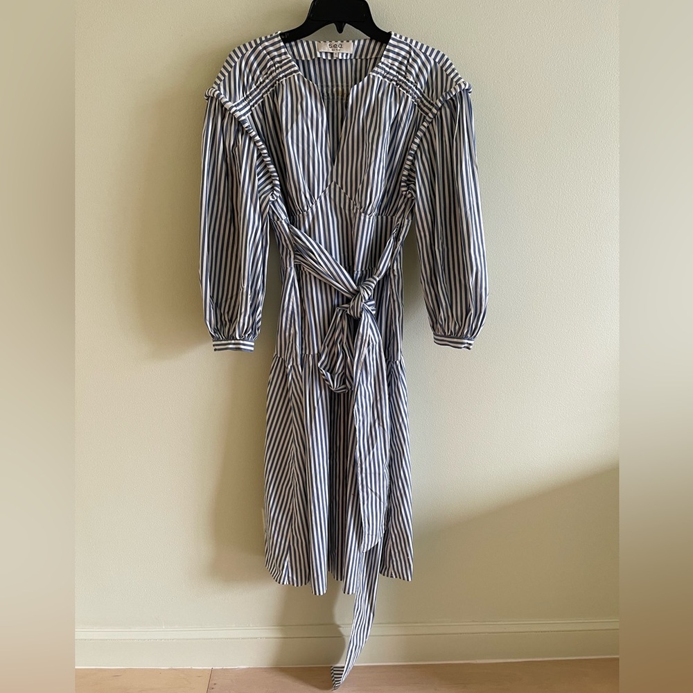 Sea New York Blue and White Striped Midi Dress